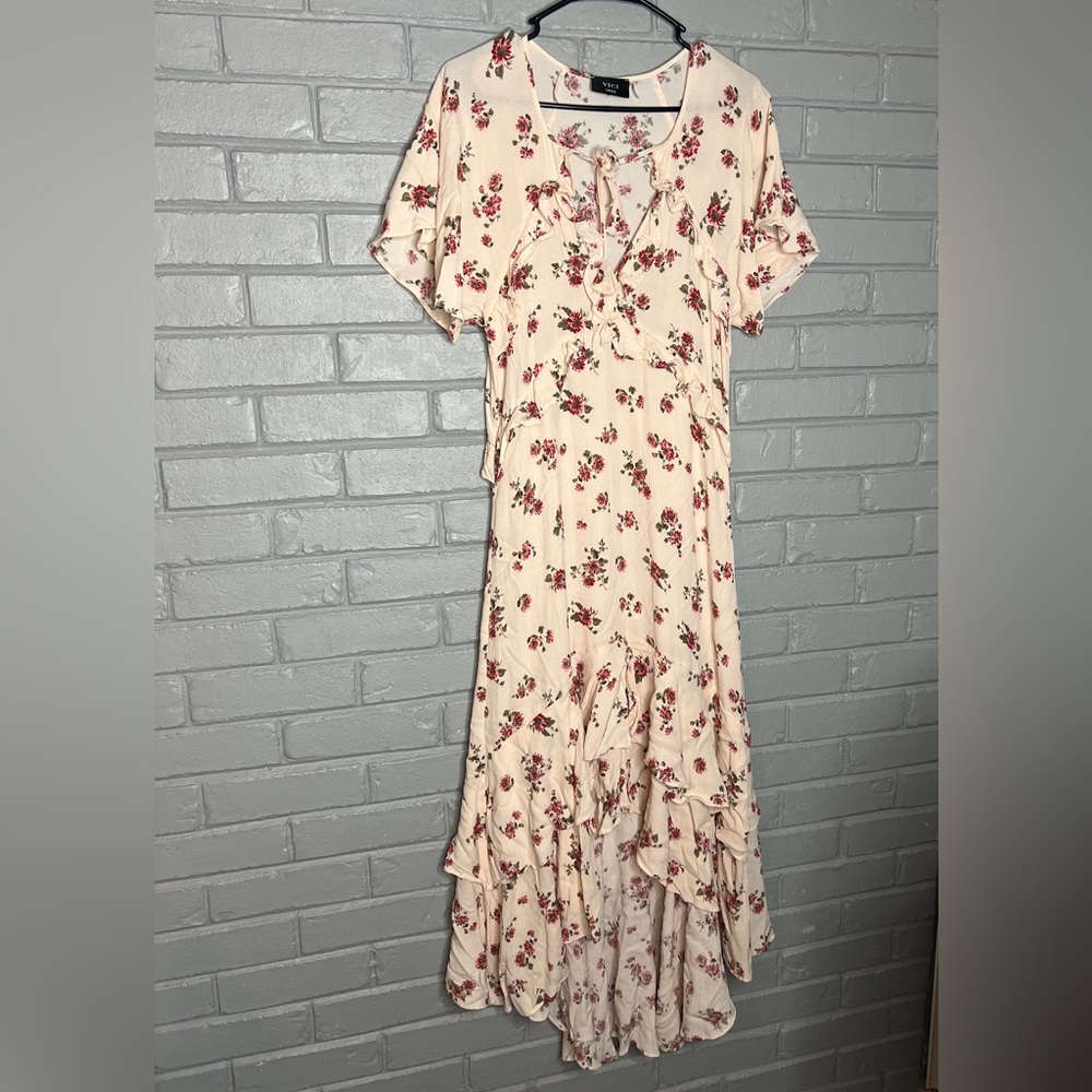 Vici Floral-Print Ruffle Midi High-Low Dress Size Small - Picture 7 of 16